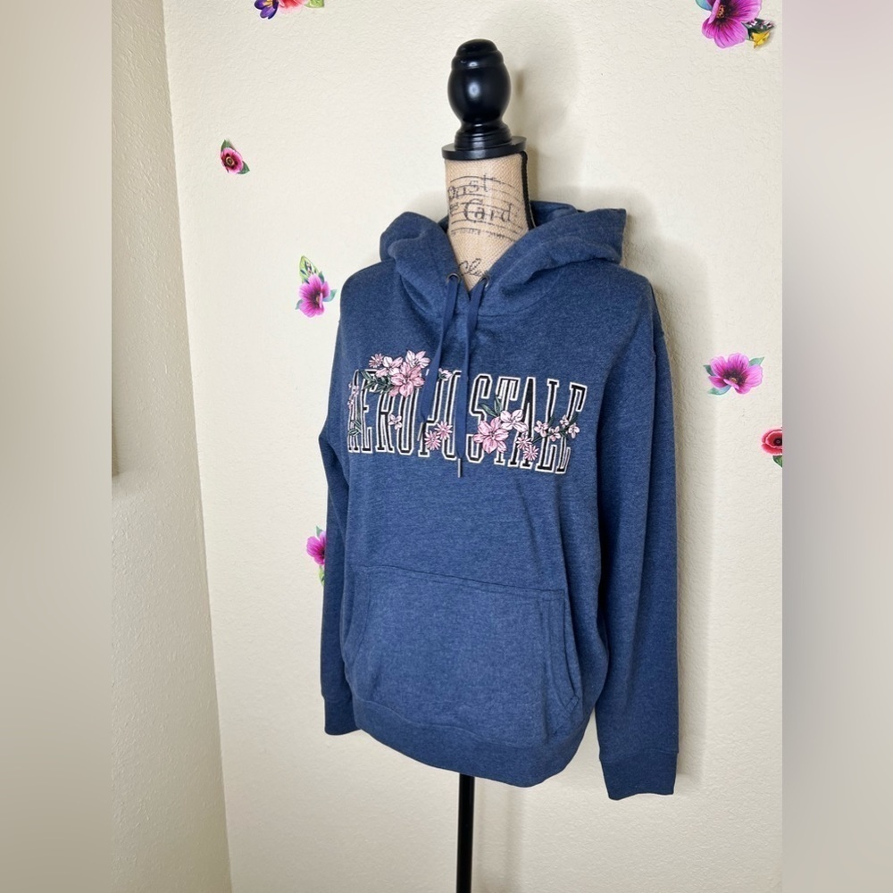 Aeropostale Embroidered Hooded Blue Gray Sweatshirt & Pants Size Large - Picture 10 of 16